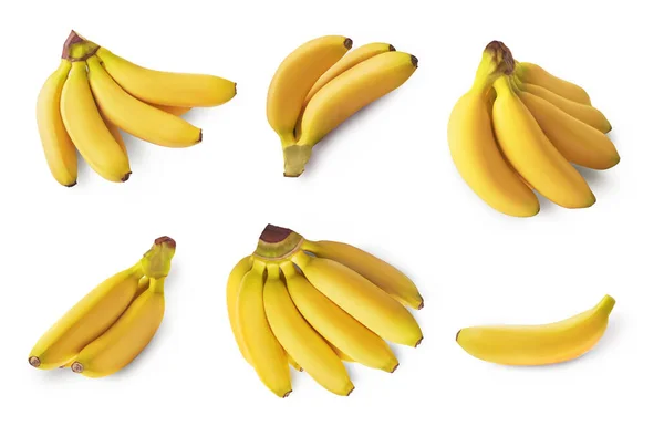 Conjunto Com Bananas Frescas Amarelas Isoladas Sobre Fundo Branco Imagem — Fotografia de Stock
