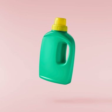 Household cleaning product. A plastic bottle falling in the air  clipart