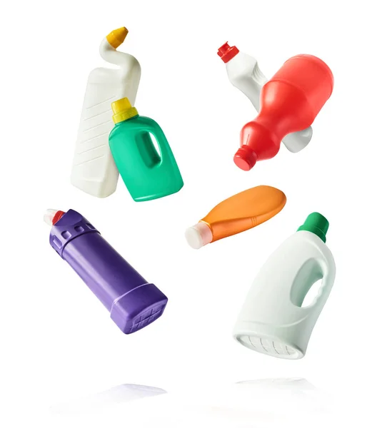 Produit Nettoyage Ménager Une Bouteille Plastique Tombant Dans Air Isolé — Photo