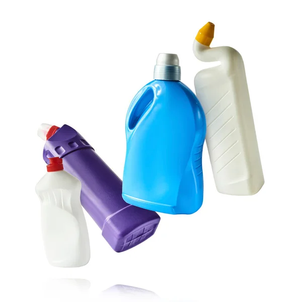 Hushållstvättmedel Plastflaska Faller Luften Isolerad Vit Bakgrund Produktmodell För Ditt — Stockfoto