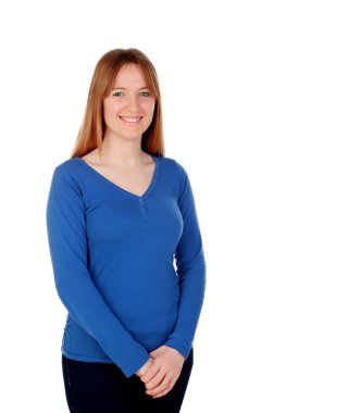 Mavi Jersey çekici genç kadın