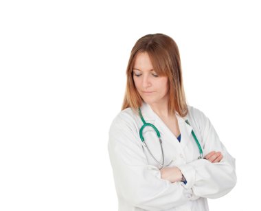 Kadın doktor stetoskop ile beyaz ceket