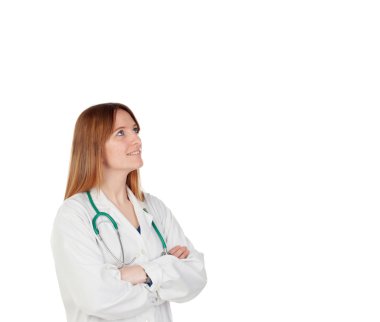 Kadın doktor stetoskop ile beyaz ceket