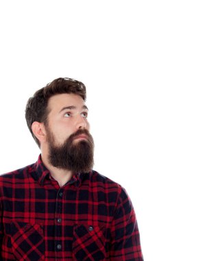 Uzun sakallı dalgın yakışıklı adam