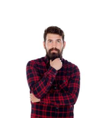 Uzun sakallı dalgın yakışıklı adam