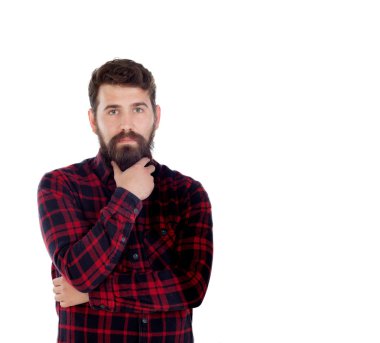 Uzun sakallı dalgın yakışıklı adam