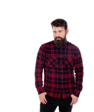 Uzun sakallı dalgın yakışıklı adam