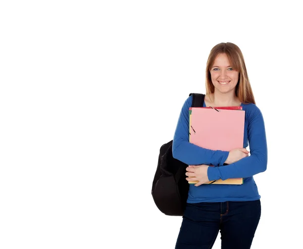 Jonge student met rugzak en boeken — Stockfoto