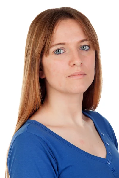Jonge vrouw met blauwe trui — Stockfoto