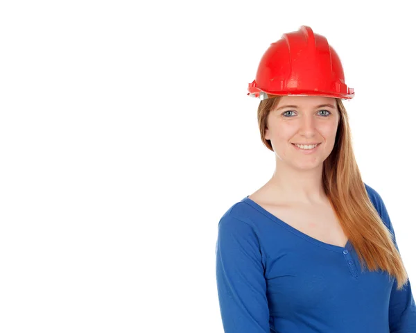 Architetto donna in casco di sicurezza rosso — Foto Stock