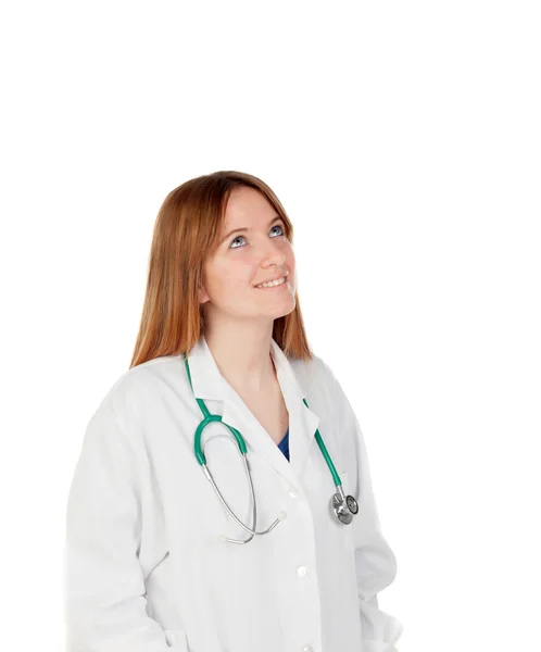 Kvinna läkare i vit rock med stetoskop — Stockfoto