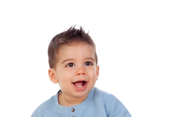 Entzückender kleiner Junge im blauen Pullover — Stockfoto