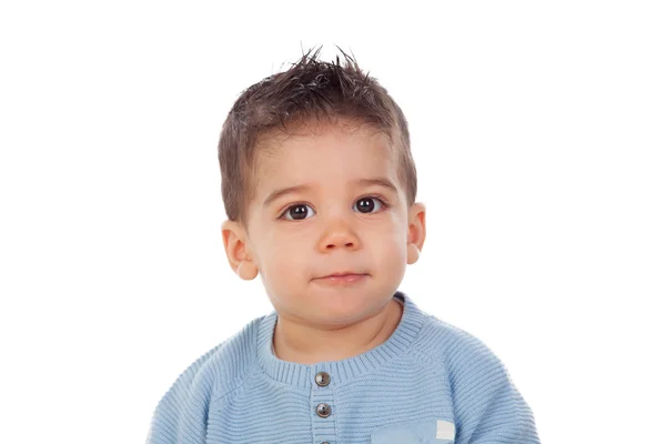 Adorable baby boy in blue sweater — Stock Photo, Image