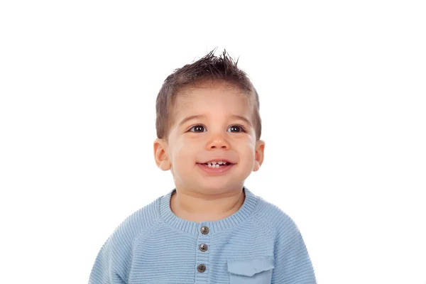 Menino adorável em camisola azul — Fotografia de Stock