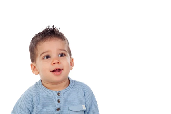 Menino adorável em camisola azul — Fotografia de Stock