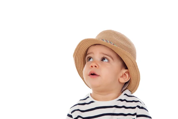 Adorable bebé niño en camiseta a rayas — Foto de Stock