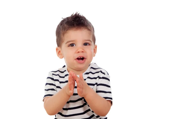 Entzückender kleiner Junge im gestreiften T-Shirt — Stockfoto