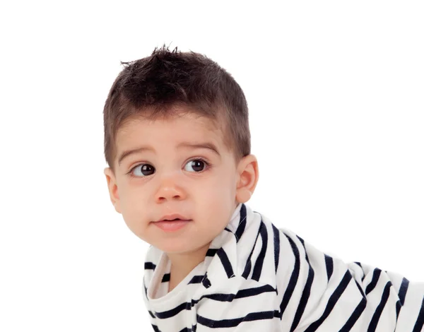 Αξιολάτρευτο μωρό αγόρι στο ριγέ μπλούζα — Φωτογραφία Αρχείου
