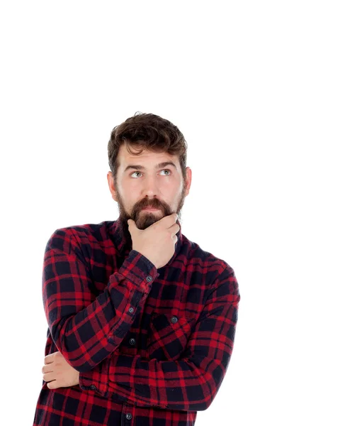 Pensive handsome man with long beard — Stock Photo, Image