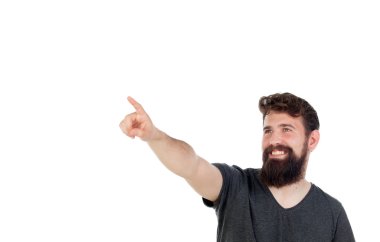 Yakışıklı adam parmağıyla bir şey gösteren