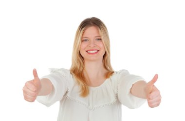 başparmak gösterilmesini güzel sarışın kız