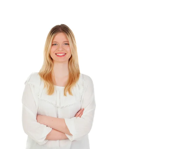 Bella ragazza bionda con le braccia incrociate — Foto Stock