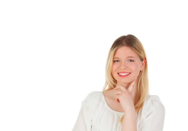 Blonde girl thinking about something — Stock Photo, Image