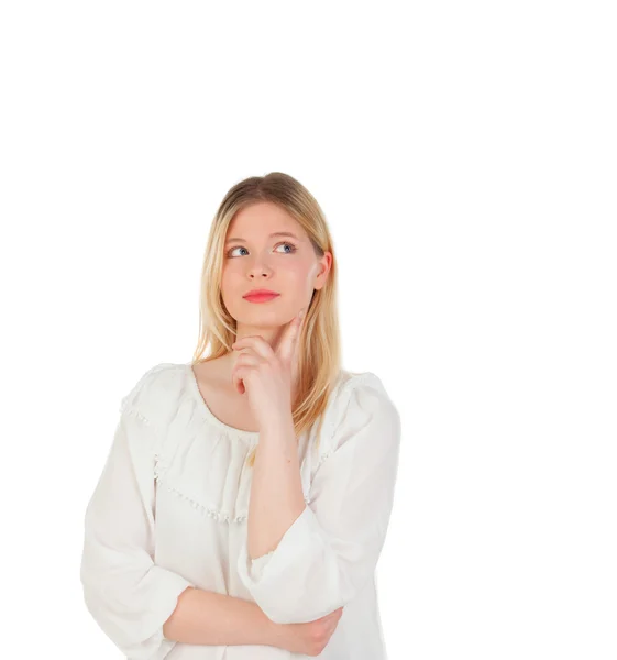 Blonde girl thinking about something — Stock Photo, Image