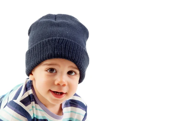 Förtjusande baby boy i randig t-shirt — Stockfoto