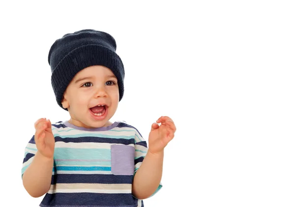 Förtjusande baby boy i randig t-shirt — Stockfoto