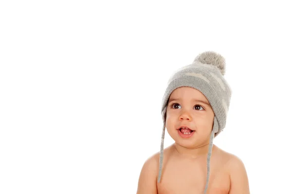 Adorable baby boy in wool cap — Stock Photo, Image