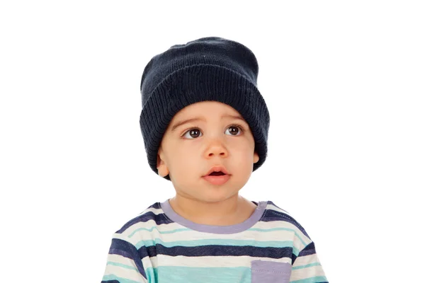 Adorable bebé niño en camiseta a rayas — Foto de Stock
