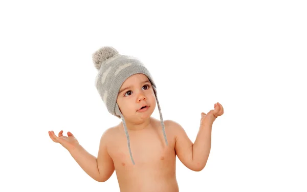 Adorable baby boy in wool cap — Stock Photo, Image