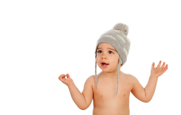 Adorable baby boy in wool cap — Stock Photo, Image