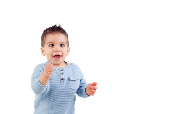 Adorable baby boy in blue sweater — Stock Photo, Image