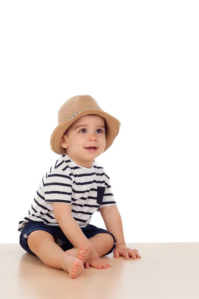 Adorable baby boy in striped t-shirt — Stock Photo, Image