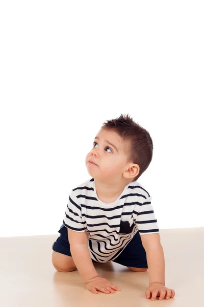 Menino adorável em t-shirt listrada — Fotografia de Stock