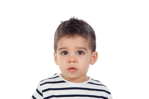 Adorable baby boy in striped t-shirt — Stock Photo, Image