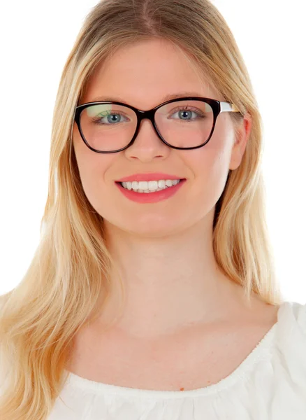 Schöne blonde Mädchen mit schwarzer Brille — Stockfoto