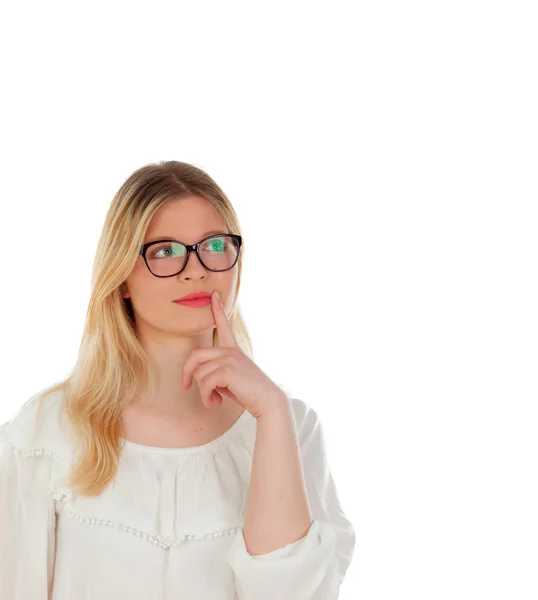 Blond jente med svarte briller – stockfoto