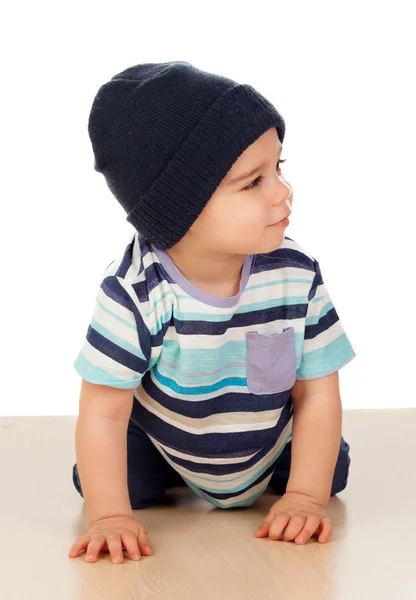 Adorable baby boy in knitted hat — Stock Photo, Image