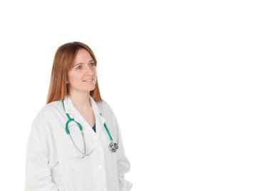 Kadın doktor stetoskop ile beyaz ceket