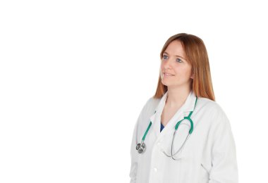 Kadın doktor stetoskop ile beyaz ceket