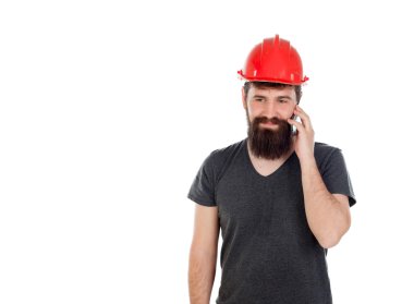 yakışıklı hipster adam kırmızı kask ile   