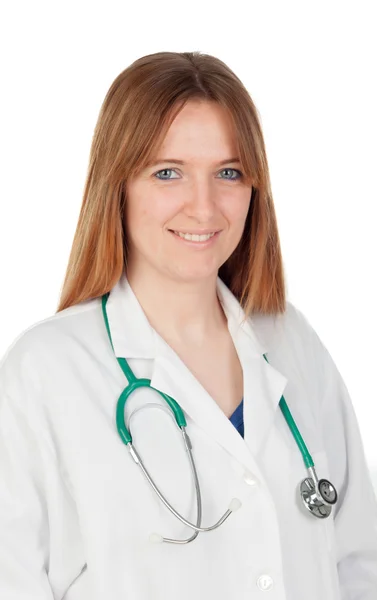 Kobieta lekarz w białym płaszczu z stetoskop — Zdjęcie stockowe