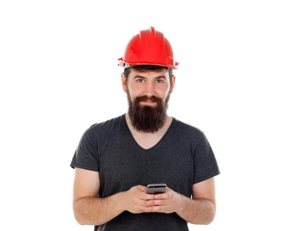 Hombre hipster guapo con casco rojo —  Fotos de Stock