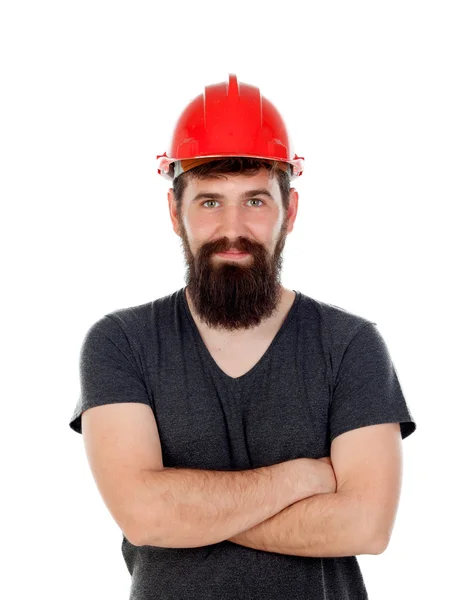 Bello hipster uomo con casco rosso — Foto Stock