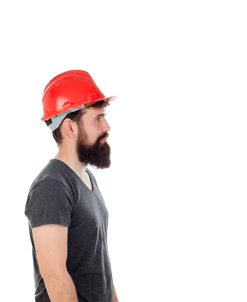 Bello hipster uomo con casco rosso — Foto Stock