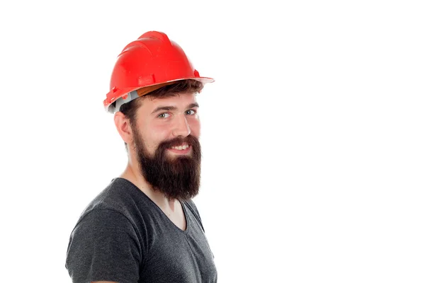 Bello hipster uomo con casco rosso — Foto Stock