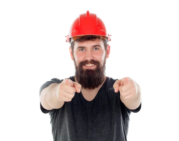 Hombre hipster guapo con casco rojo — Foto de Stock
